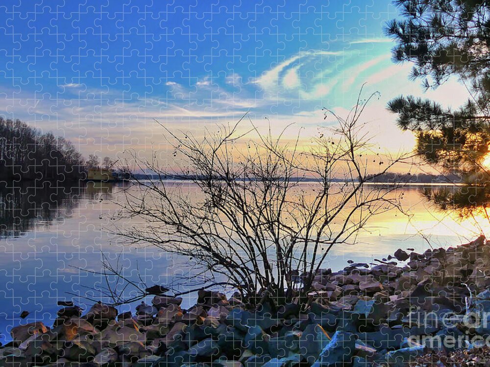 Lake Jigsaw Puzzle featuring the photograph Lake Norman Winter Cloud Swirls by Amy Dundon