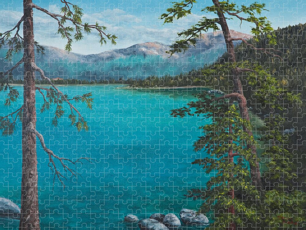 Lake Tahoe Jigsaw Puzzle featuring the painting Lake Tahoe Nevada Looking Towards Incline Village by Darice Machel McGuire