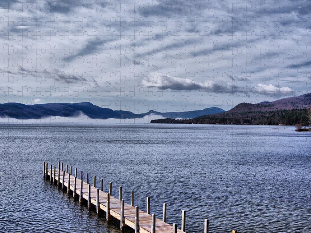 Lake Jigsaw Puzzle featuring the photograph Lake View Clouds and Dock by Russ Considine