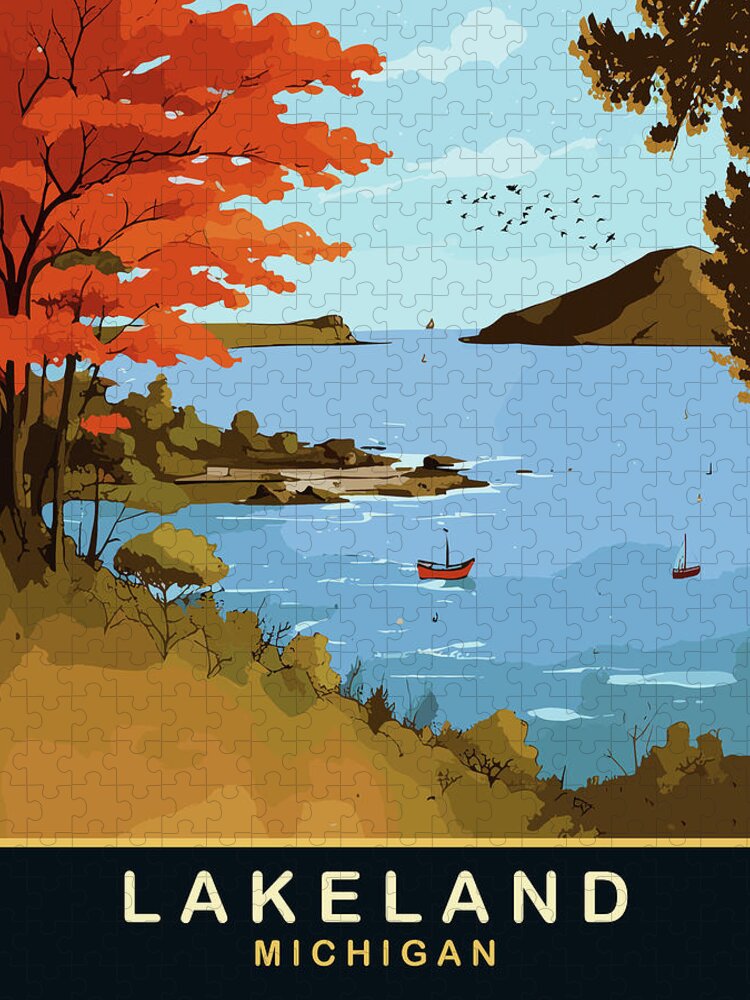 Lakeland Jigsaw Puzzle featuring the digital art Lakeland, Michigan by Long Shot