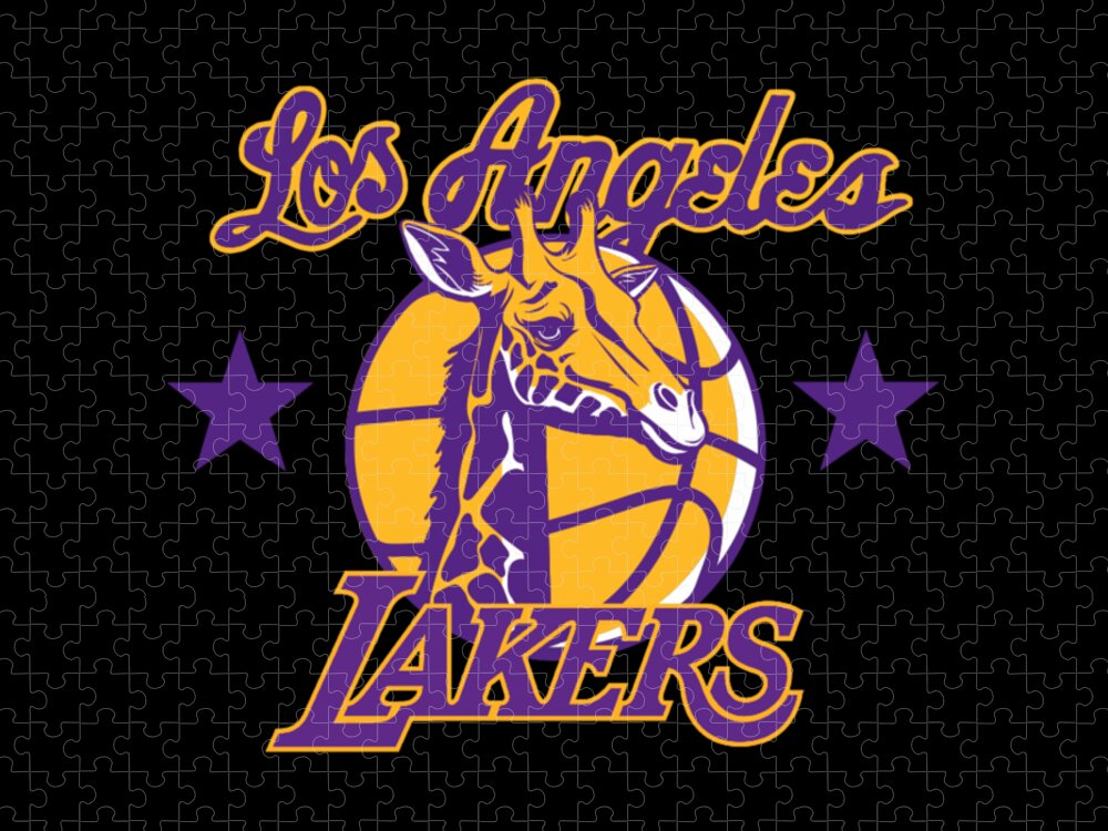 Los Angeles Jigsaw Puzzle featuring the digital art Lakers Giraffe by Jeremy Nash