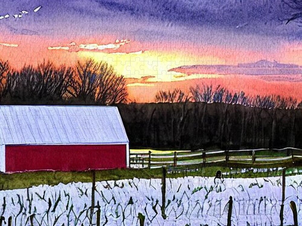 Sunrise Jigsaw Puzzle featuring the painting Lancaster County Sunrise by Christopher Lotito