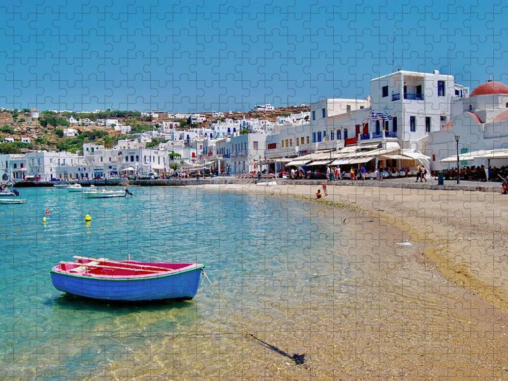 Boat Jigsaw Puzzle featuring the photograph Landed in Mykonos by Michael Descher