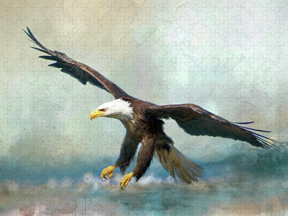 Eagle Jigsaw Puzzle featuring the digital art Landing Eagle by Jeanette Mahoney
