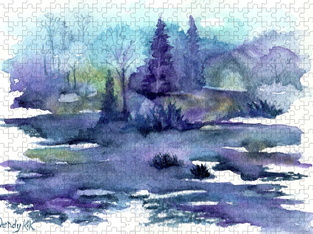 Landscape Jigsaw Puzzle featuring the painting Landscape in Purple by Wendy Keeney-Kennicutt