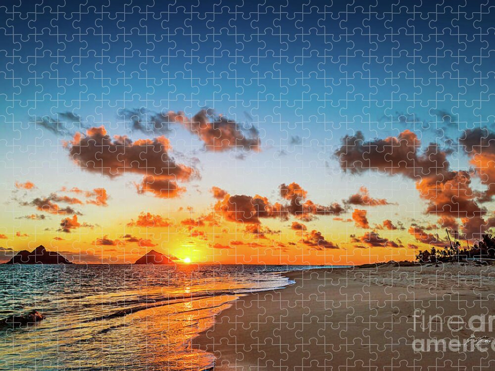 Lanikai Beach Jigsaw Puzzle featuring the photograph Lanikai Beach Orange Sunrise by Aloha Art