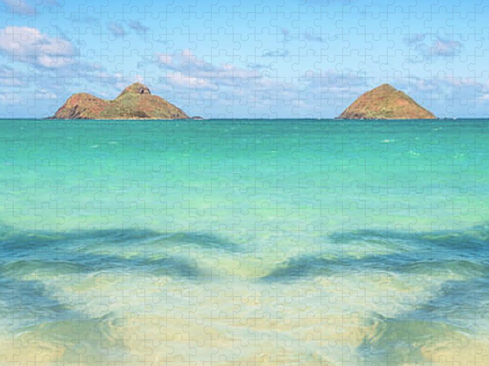Lanikai Beach Jigsaw Puzzle featuring the photograph Lanikai Beach Palm Tree Shadows Panorama by Aloha Art