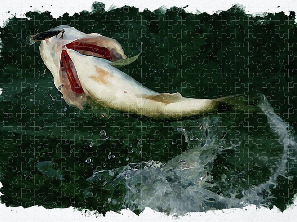 Jumping Jigsaw Puzzle featuring the digital art Largemouth airborne by Chauncy Holmes