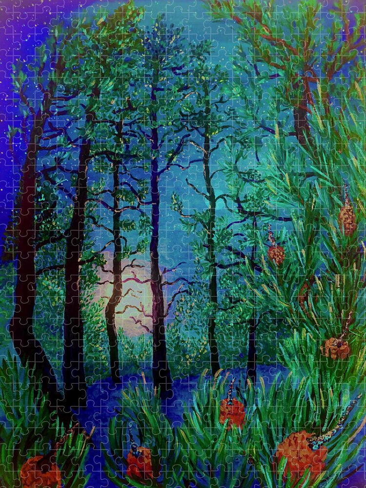Idyllwild Jigsaw Puzzle featuring the painting Las texturas de la noche. Textures of the night. Idyllwild, California. by ArtStudio Mateo