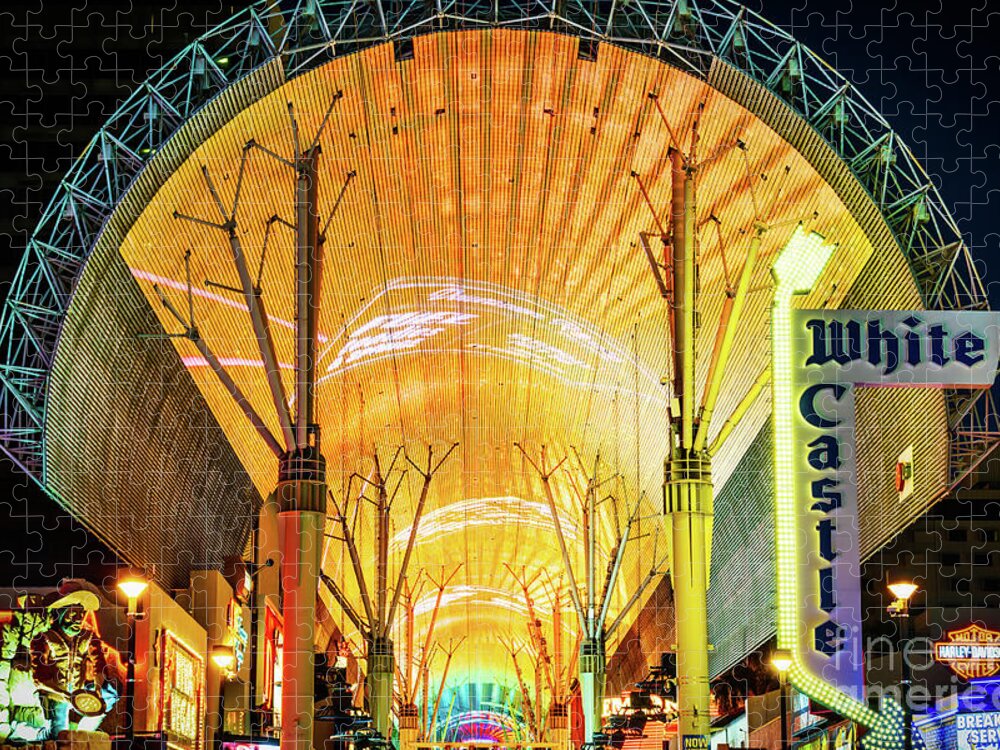 America Jigsaw Puzzle featuring the photograph Las Vegas Fremont Street Experience at Night Photo by Paul Velgos