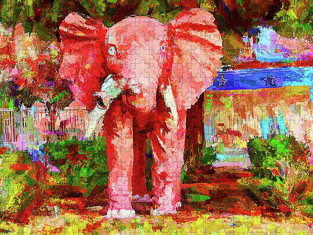 Las Vegas Jigsaw Puzzle featuring the digital art Las Vegas Pink Elephant by Tatiana Travelways