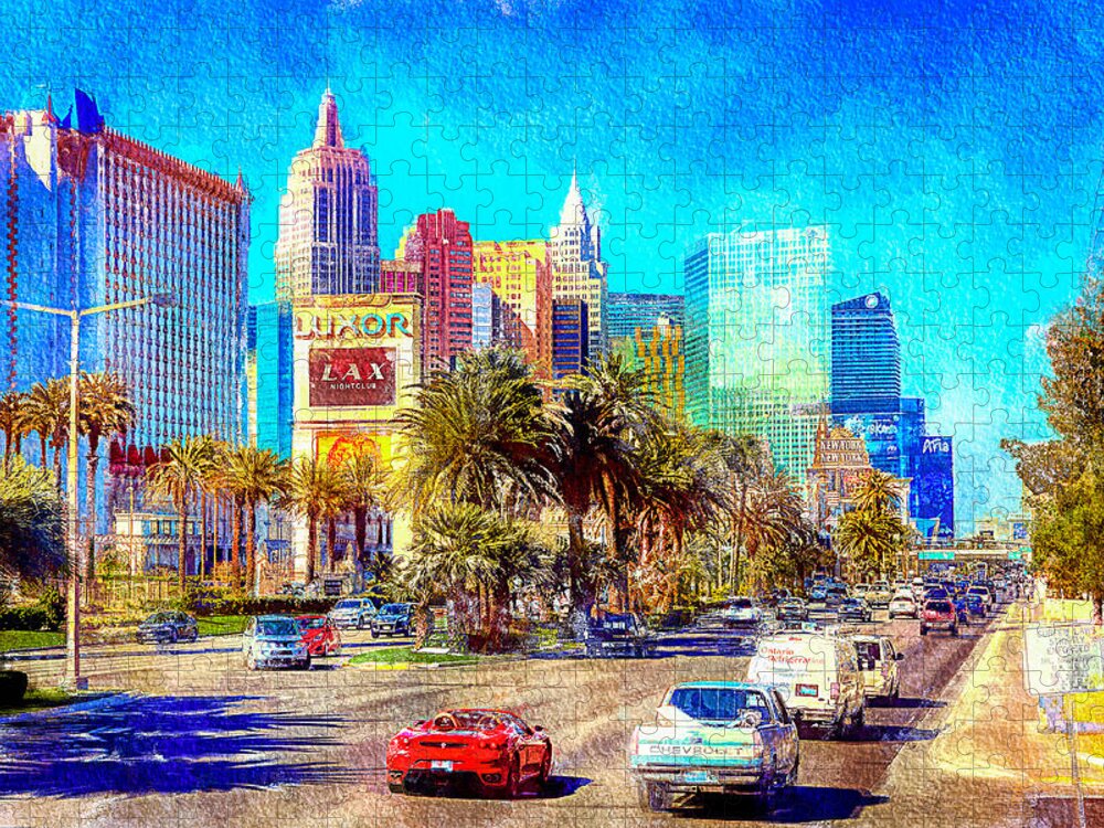 Las Vegas Jigsaw Puzzle featuring the mixed media Las Vegas Strip at Luxor by Tatiana Travelways