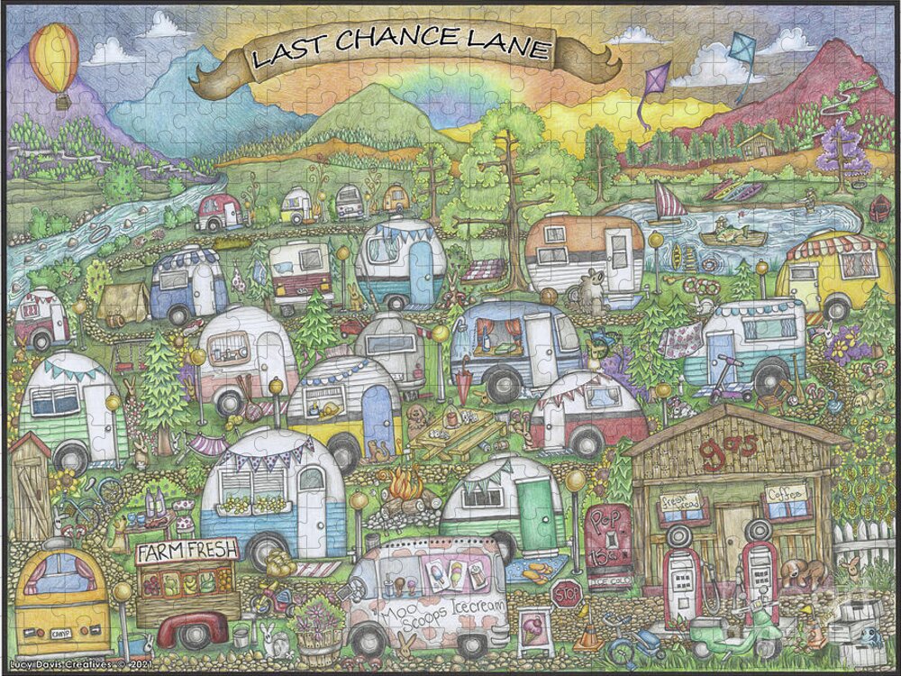 Camping Campground Jigsaw Puzzle featuring the drawing Last Chance Lane Campground by Lucy Davis