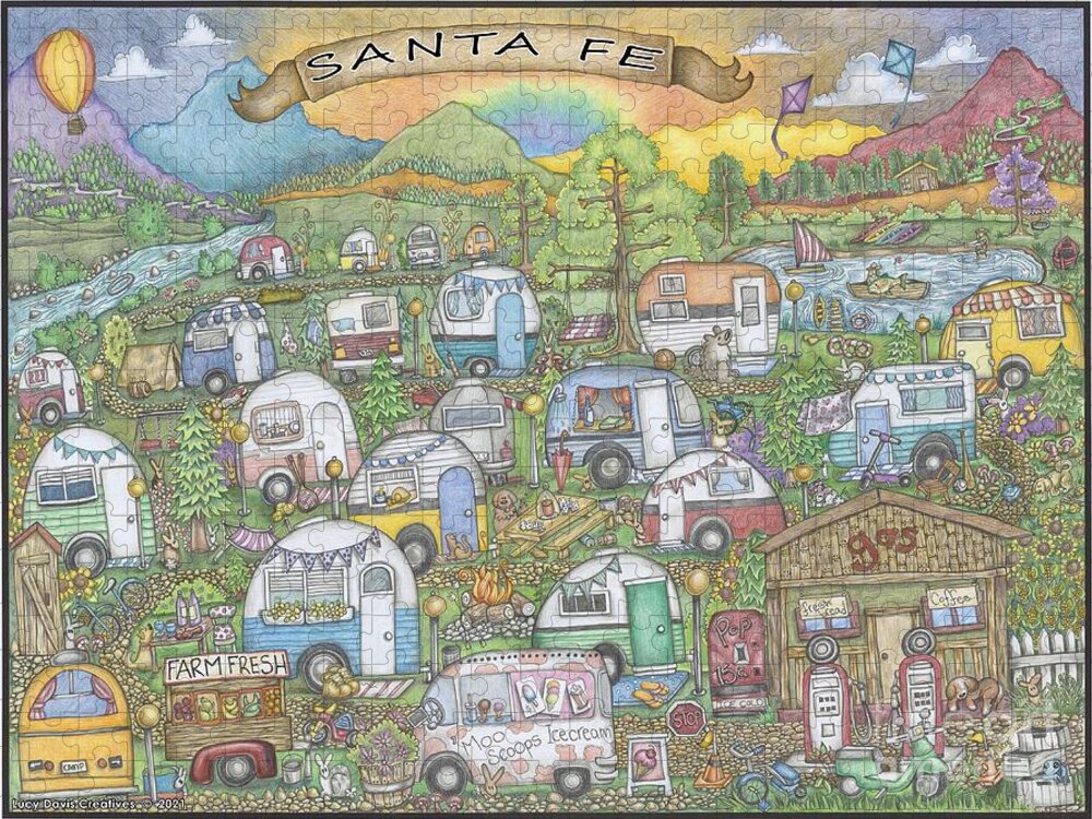 Camper Jigsaw Puzzle featuring the drawing Last Chance Lane in Santa Fe by Lucy Davis