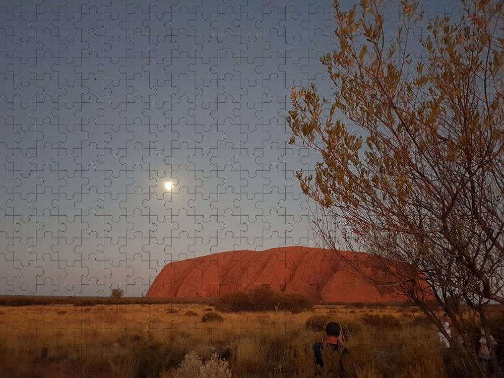 Beautiful; Nature Background; Landscape; Rocks; Cliffs; Rock Pool; Tourism; Travel; Summer; Holidays; Sea; Surf; Uluru Jigsaw Puzzle featuring the photograph Last Light at Uluru Rock by Andre Petrov