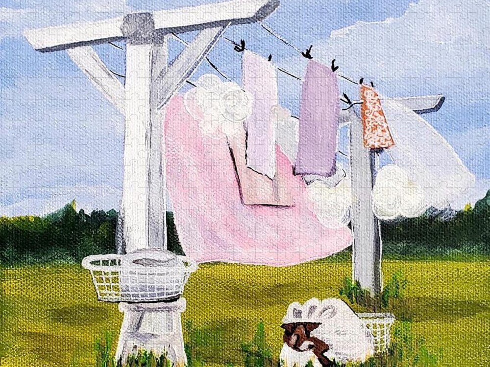 Laundry Jigsaw Puzzle featuring the painting Laundry Day by Amy Kuenzie