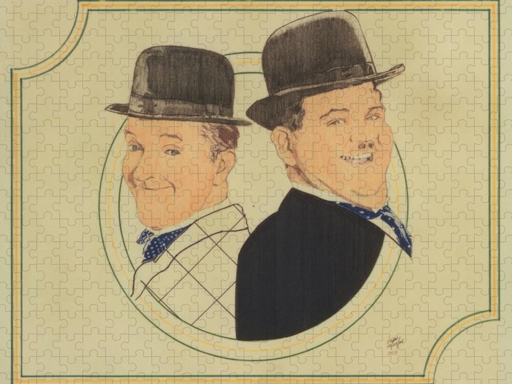 Colored Pencil Jigsaw Puzzle featuring the drawing Laurel And Hardy by Sean Connolly