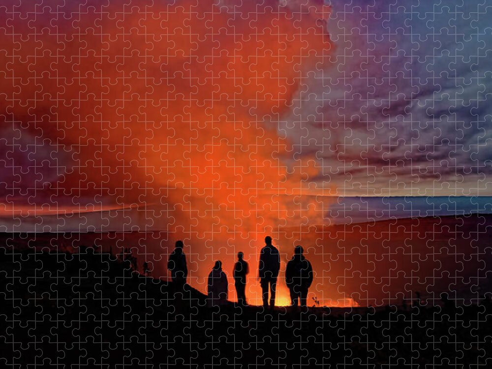 Volcanic Eruption Jigsaw Puzzle featuring the photograph Lava Eruption Campfire by Heidi Fickinger