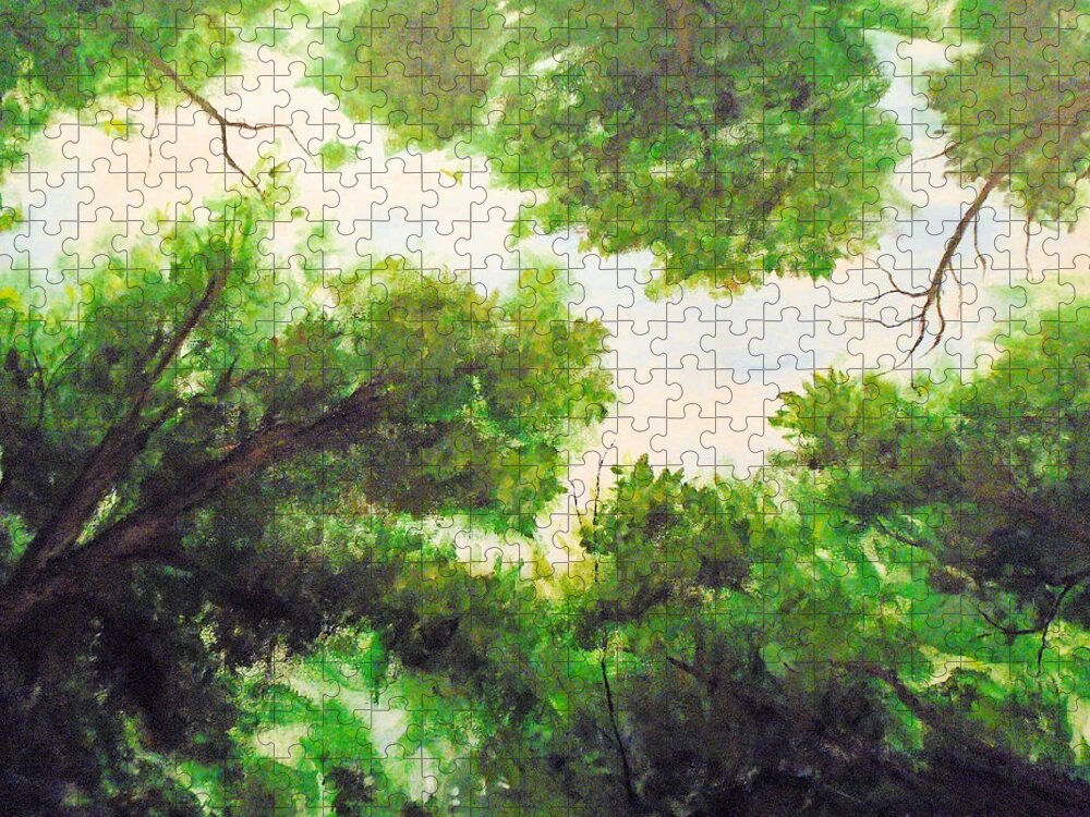 Forest Sky Jigsaw Puzzle featuring the painting Leaf Lite by Jen Shearer