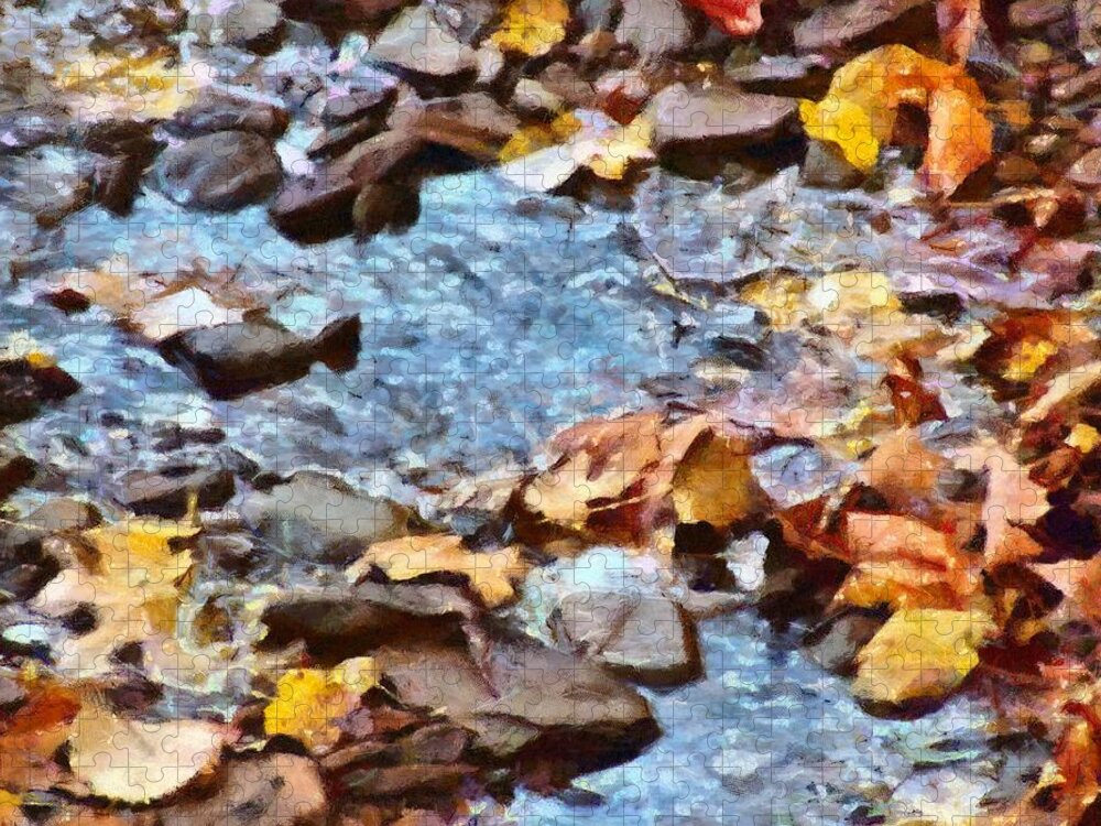Leaves Jigsaw Puzzle featuring the mixed media Leaves in the Stream by Christopher Reed