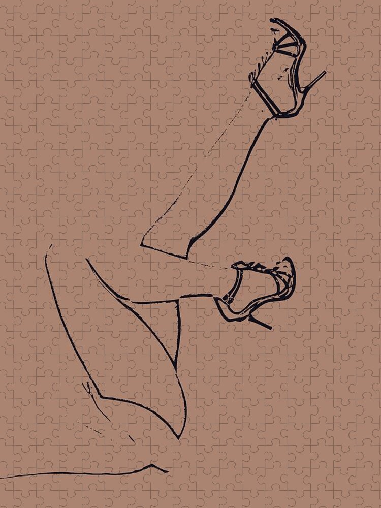 Legs Jigsaw Puzzle featuring the digital art Legs - Line Drawing Latte by Marianna Mills