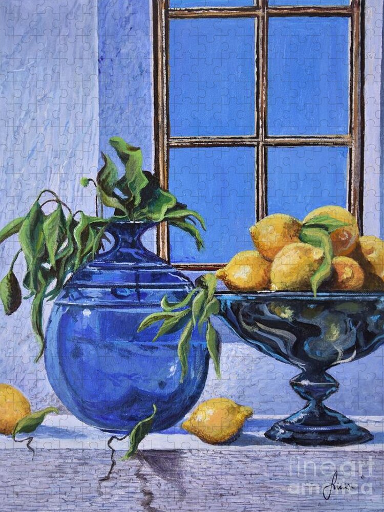 Original Painting Jigsaw Puzzle featuring the painting Lemons by Sinisa Saratlic