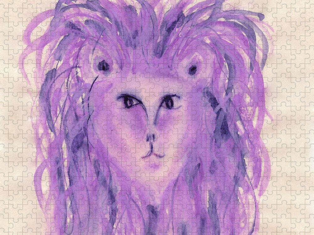 Purple Leo Lion Jigsaw Puzzle featuring the painting Leo Zodiac Sign Lion Symbol by Anne Nordhaus-Bike
