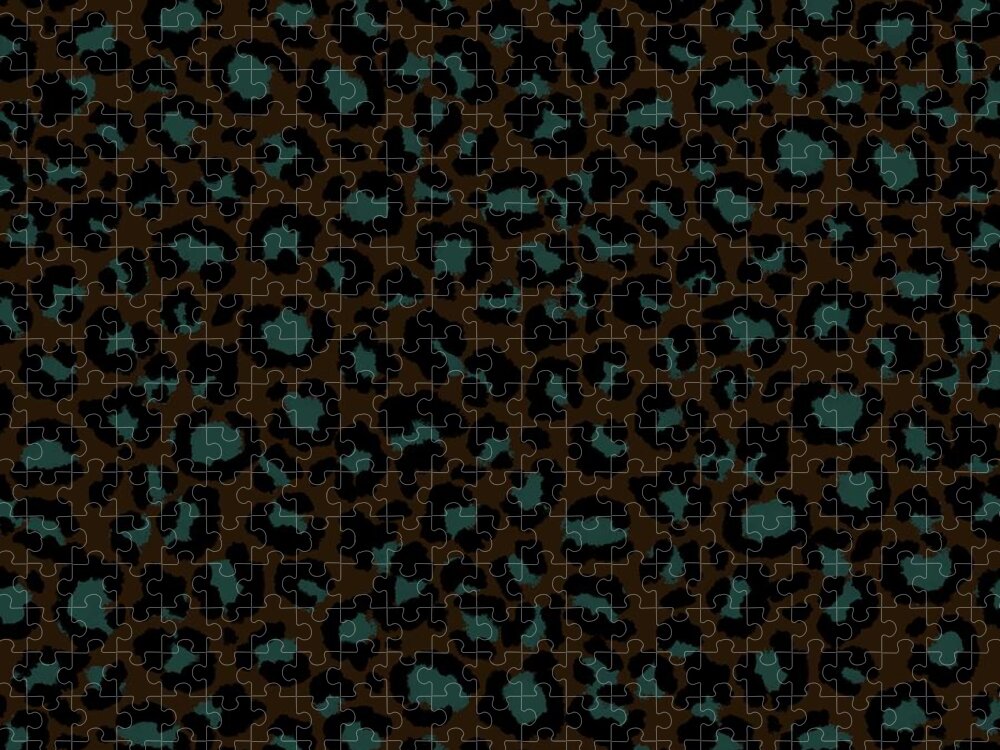 Leopard Pattern Jigsaw Puzzle featuring the digital art Leopard Pattern in Dusky Blue on Dark Coffee by Colleen Cornelius