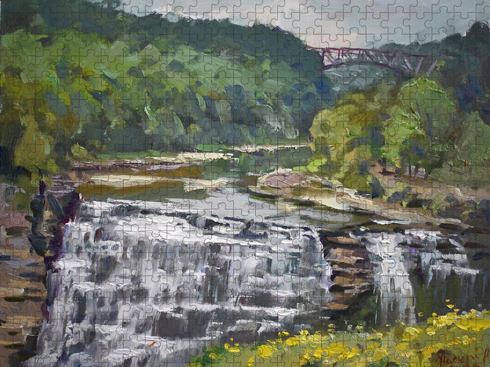 Letchworth Jigsaw Puzzle featuring the painting Letchworth State Park by Ylli Haruni