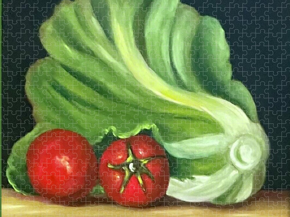 Veggies Vegetables Fruit Lettuce Tomatoes Produce Salad Food Jigsaw Puzzle featuring the painting Lettuce and Tomatoes Please by Susan Dehlinger