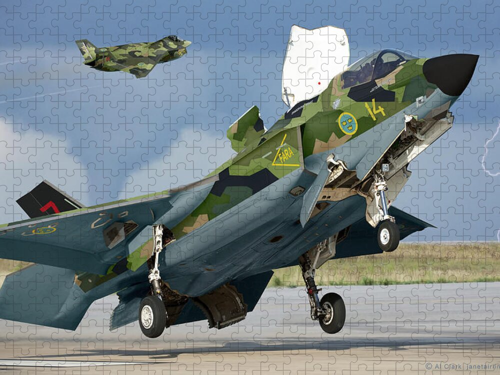 Lightning Jigsaw Puzzle featuring the digital art License Built Saab F-35B by Custom Aviation Art