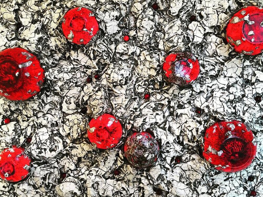 Red Jigsaw Puzzle featuring the glass art Life Begins by Christopher Schranck