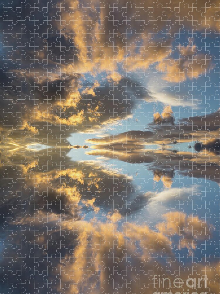 Heaven Jigsaw Puzzle featuring the digital art Light and golden clouds in the blue sky by Adriana Mueller
