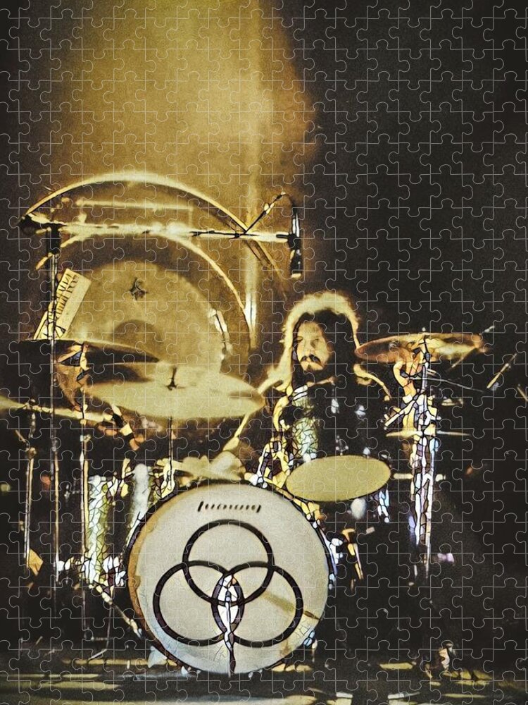Led Zeppelin Drums John Bonham Music San Diego Drummer Classic Rock Iconic San Diego Sports Arena Ludwig Sparkle 1972 Californialed Zeppelin English Rock Band From London In 1968 Music Band Robert Plant Guitarist Jimmy Page Jigsaw Puzzle featuring the digital art Light From Above B by Michael Papariello