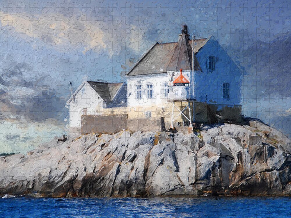Lighthouse Jigsaw Puzzle featuring the digital art Saltholmen lighthouse by Geir Rosset