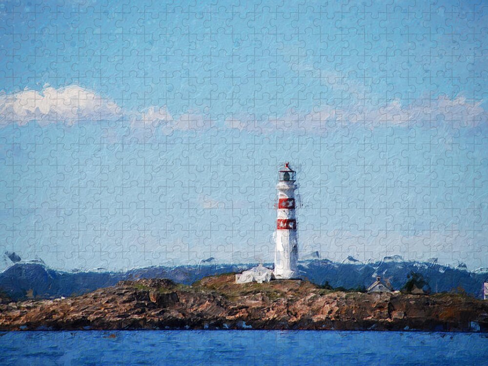 Lighthouse Jigsaw Puzzle featuring the digital art Oksoy Lighthouse by Geir Rosset