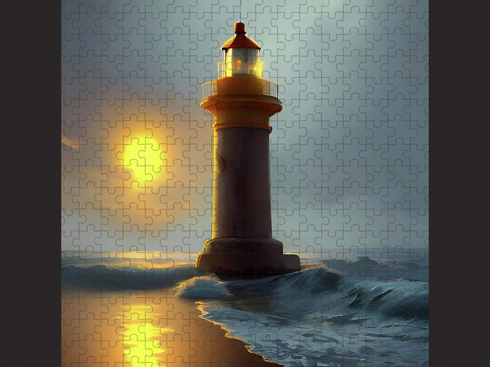 Lighthouse Jigsaw Puzzle featuring the digital art Lighthouse No.27 by Fred Larucci