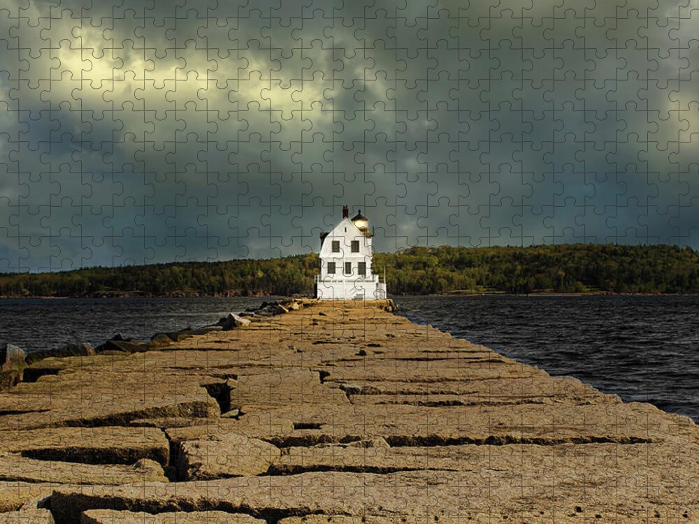 Lighthouse Jigsaw Puzzle featuring the photograph Lighthouse on Rockland Breakwater by Ron Long Ltd Photography