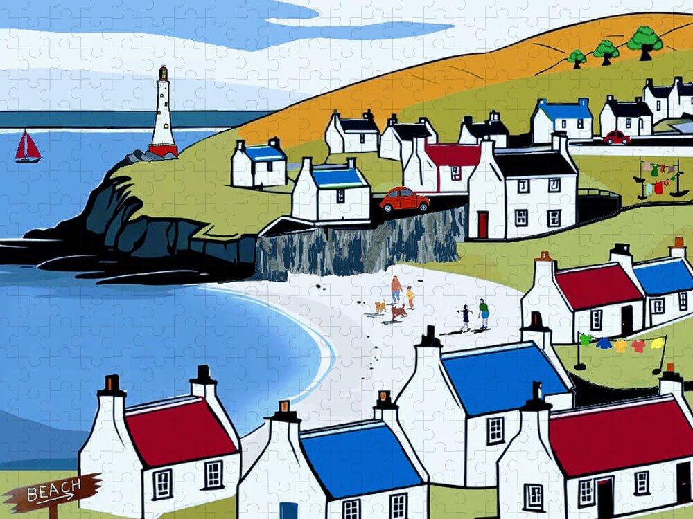 Lighthouse Jigsaw Puzzle featuring the digital art Lighthouse View by John Mckenzie