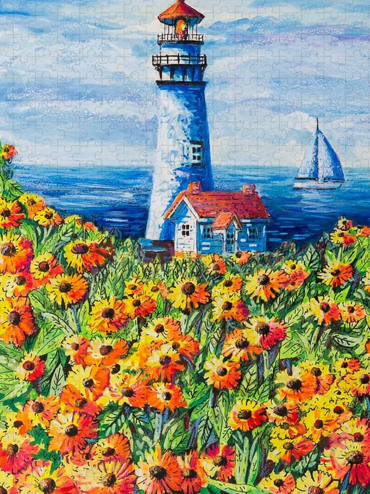 Lighthouse Jigsaw Puzzle featuring the painting Lighthouse Vista by Diane Phalen