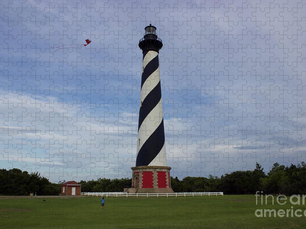  Jigsaw Puzzle featuring the pyrography Lighthouse With kite by Annamaria Frost