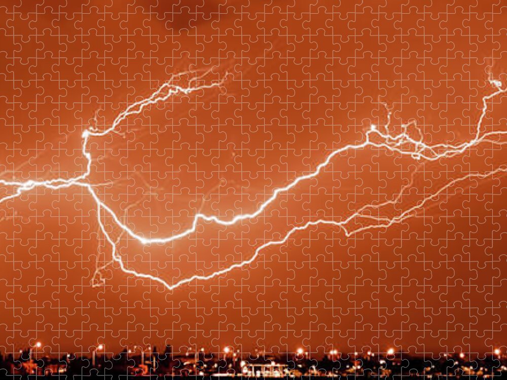 Monsoon Jigsaw Puzzle featuring the photograph 1315 Lightning-orange by Kenneth Johnson
