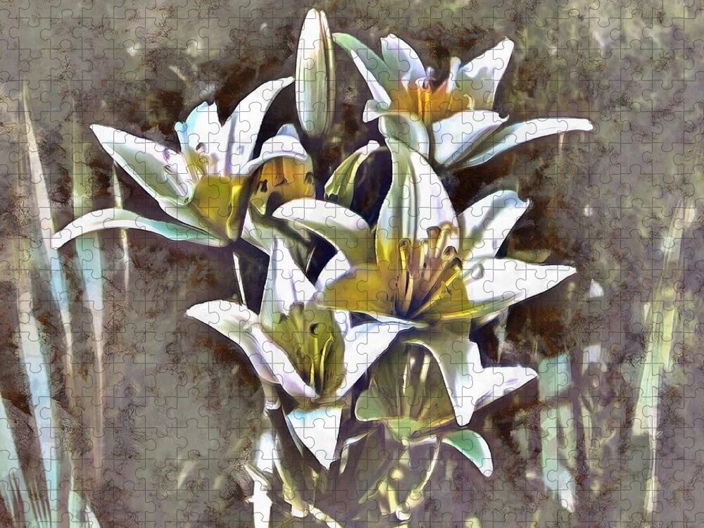 Lilies Jigsaw Puzzle featuring the mixed media Lilies by Christopher Reed