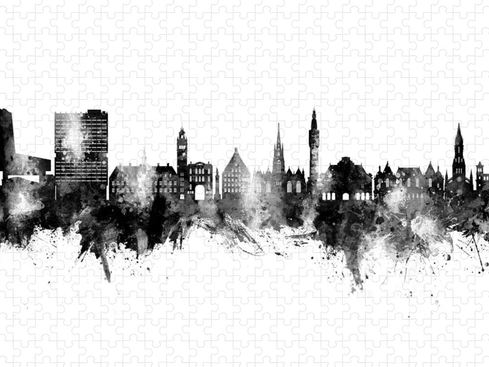 Lille Jigsaw Puzzle featuring the digital art Lille France Skyline #63 by Michael Tompsett