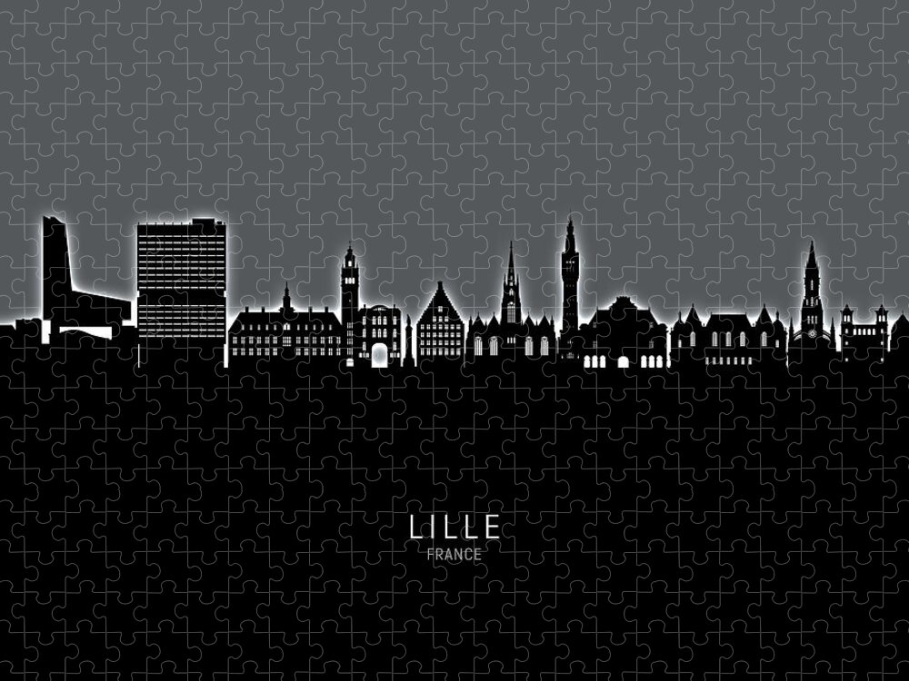 Lille Jigsaw Puzzle featuring the digital art Lille France Skyline #82 by Michael Tompsett