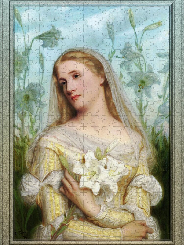 Lillies Jigsaw Puzzle featuring the painting Lillies by Gustav Pope by Rolando Burbon