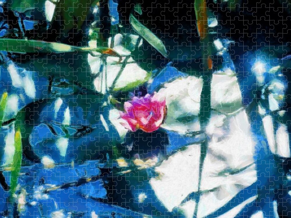 Lily Jigsaw Puzzle featuring the mixed media Lily in the Shallows by Christopher Reed