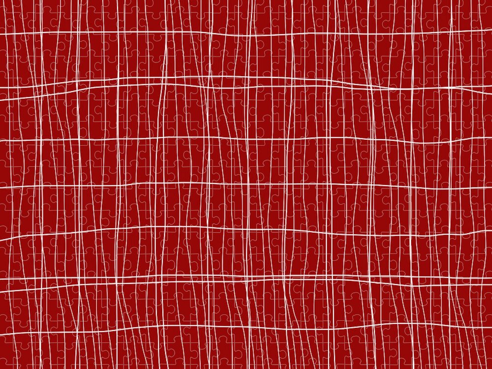Lines Pattern Modern Design Jigsaw Puzzle featuring the digital art Lines Pattern Modern Design - Red and White by Patricia Awapara