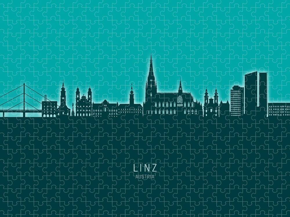 Linz Jigsaw Puzzle featuring the digital art Linz Austria Skyline #67 by Michael Tompsett