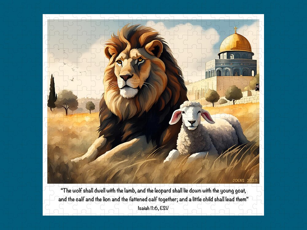 Bible Jigsaw Puzzle featuring the digital art Lion and the Lamb by Greg Joens